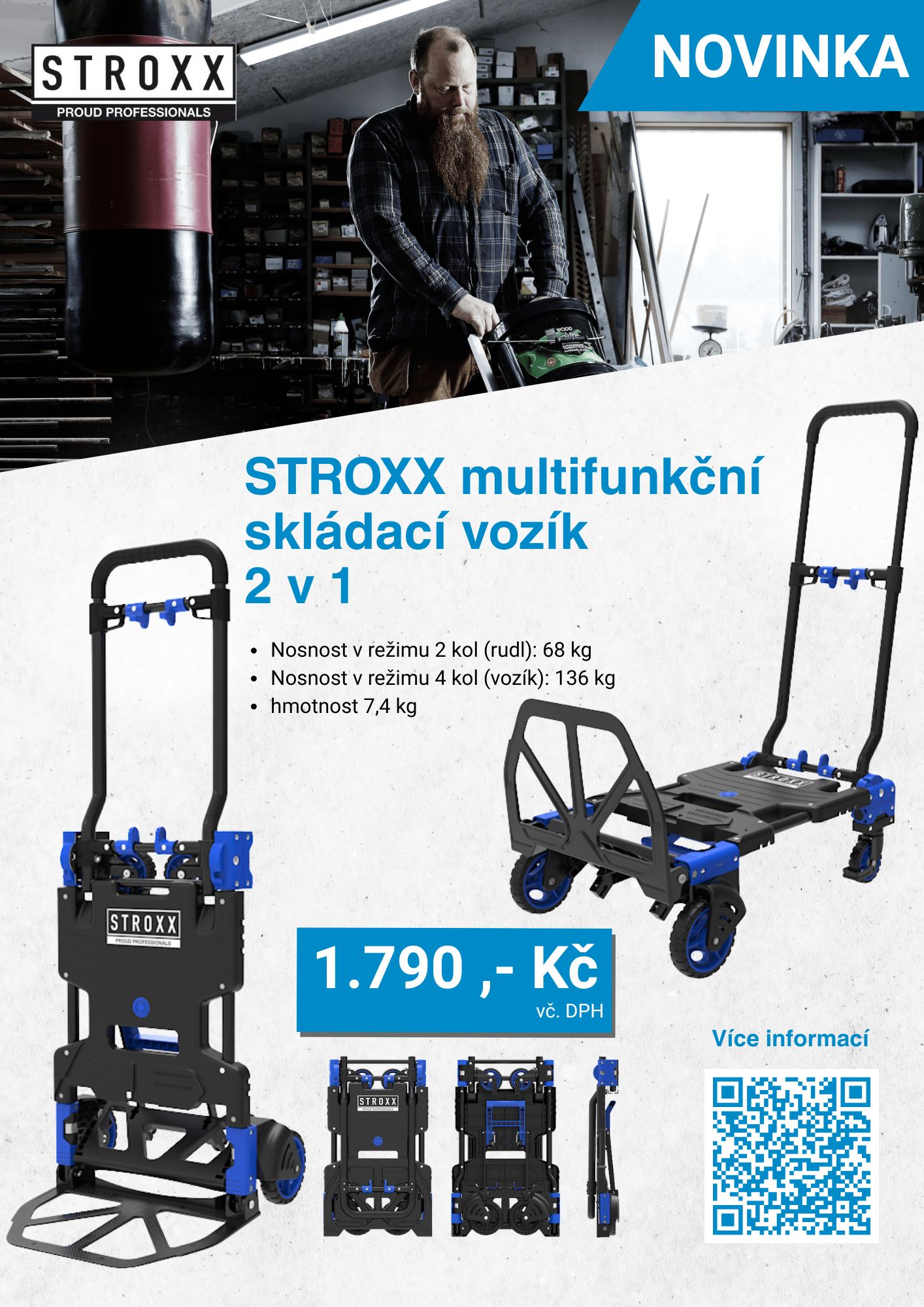 STROXX multifunkční skládací přepravní vozík 2 v 1 (A4)